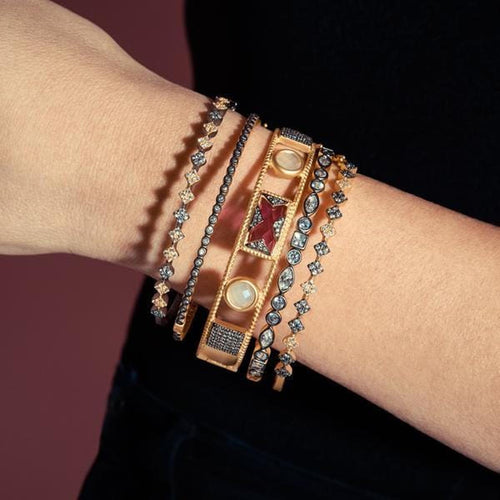 Signature Platinum and Black Gold on Sterling Silver Mixed Shapes Hinge Bangle - YRZB080067B (Copy)-Freida Rothman-Renee Taylor Gallery