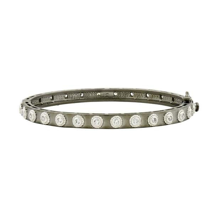 Signature Studded Eternity Hinge Bangle Black Gold and Platinum on Sterling Silver - PRZB0800B-HG-1-Freida Rothman-Renee Taylor Gallery