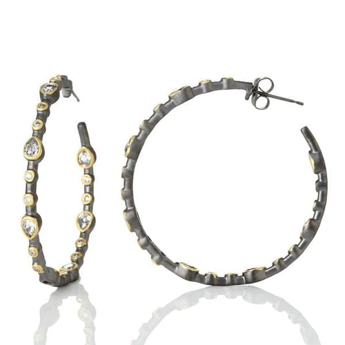 Signature Teardrop Bezel Hoop Earrings - YRZE020020B-1-14K-Freida Rothman-Renee Taylor Gallery