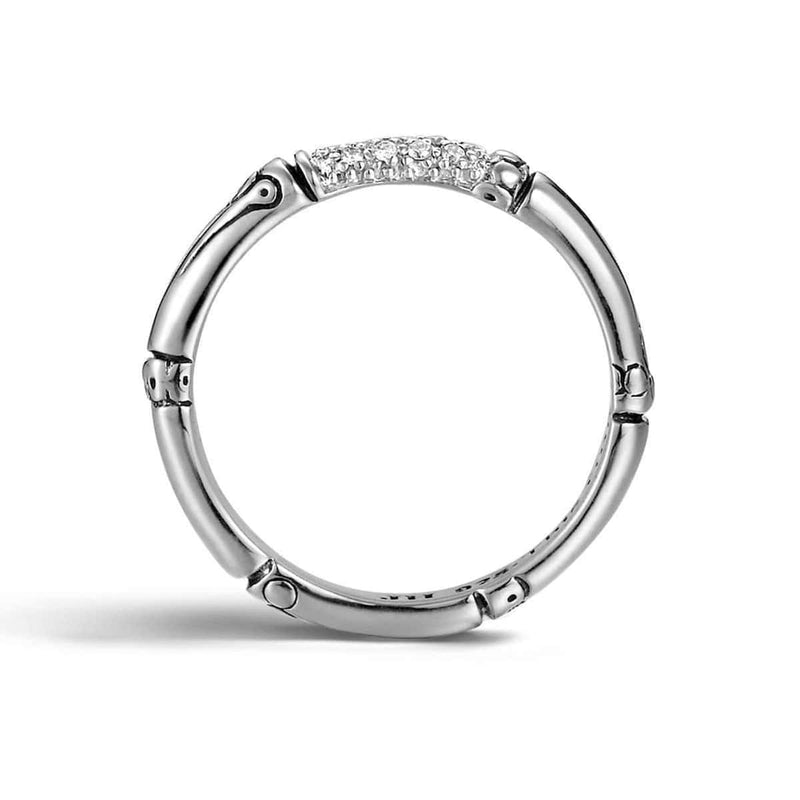 Bamboo Silver Diamond Pave Slim Ring-John Hardy-Renee Taylor Gallery