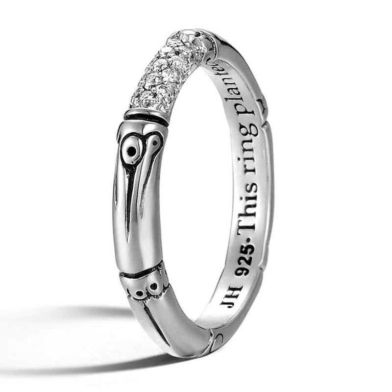 Bamboo Silver Diamond Pave Slim Ring - RBP5055DI-John Hardy-Renee Taylor Gallery