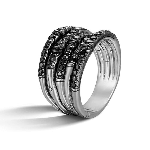 Bamboo Silver Lava Wide Black Sapphire Ring-John Hardy-Renee Taylor Gallery
