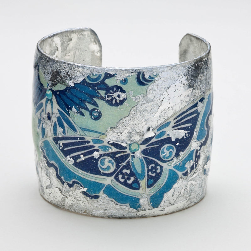 Blue Metropolitan Butterfly 1.5" Silver Cuff - GN105-Evocateur-Renee Taylor Gallery
