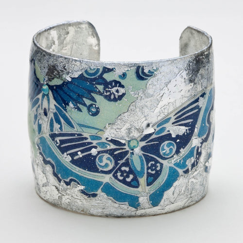 Blue Metropolitan Butterfly 2" Silver Cuff - GN105-Evocateur-Renee Taylor Gallery