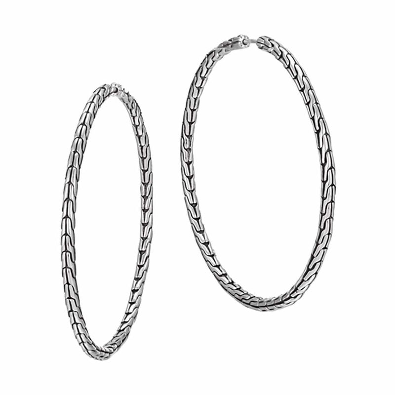 Classic Chain Silver Large Hoop Earrings - EB99254-John Hardy-Renee Taylor Gallery