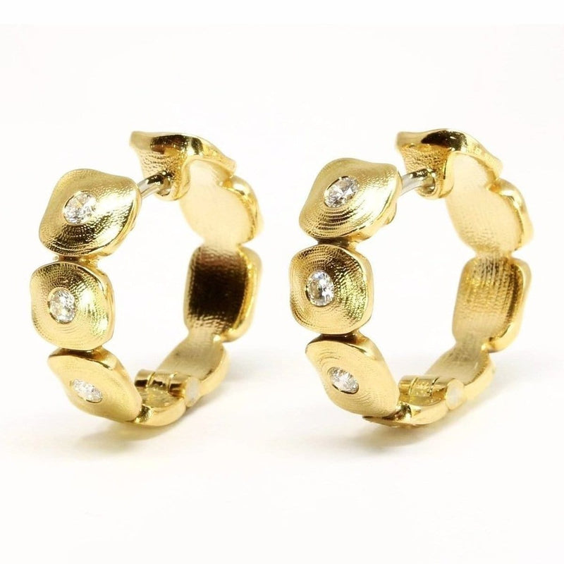18K "Dancing Squares" Diamond Huggie Earrings - E-232D-Alex Sepkus-Renee Taylor Gallery