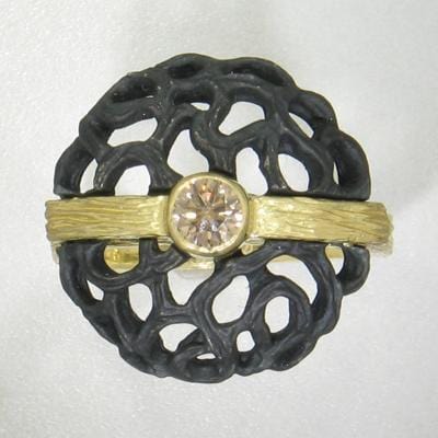 Dome Circle Diamond Gold & Steel Ring - 40R8-1-3GS-YG/ST-Sarah Graham-Renee Taylor Gallery