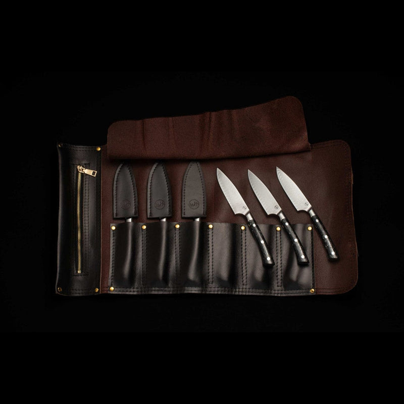 William Henry Ebony Handle Steak Knives with Walnut Base, K20S EW