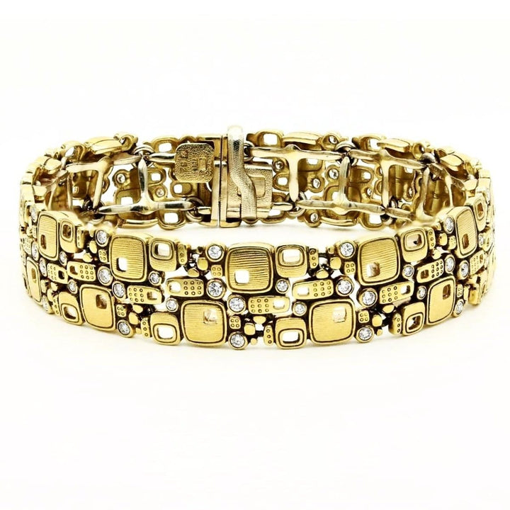 Little Windows Wide Linked Bracelet with White Diamonds in 18K Yellow Gold - B31-Alex Sepkus-Renee Taylor Gallery