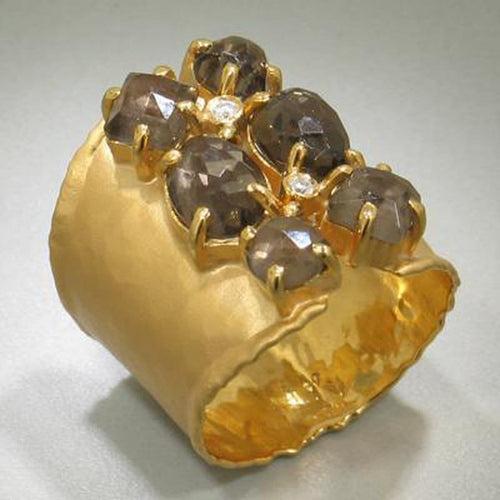 Marika Diamond, Smokey Quartz & Gold Ring - M2872-Marika-Renee Taylor Gallery