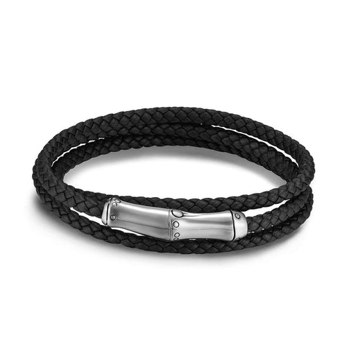 Bamboo Men's Silver Leather Triple Wrap Bracelet - BM5342BL-John Hardy-Renee Taylor Gallery