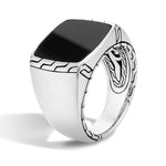 Classic Chain Men's Silver Signet Black Jade Ring - RBS996691BJ-John Hardy-Renee Taylor Gallery