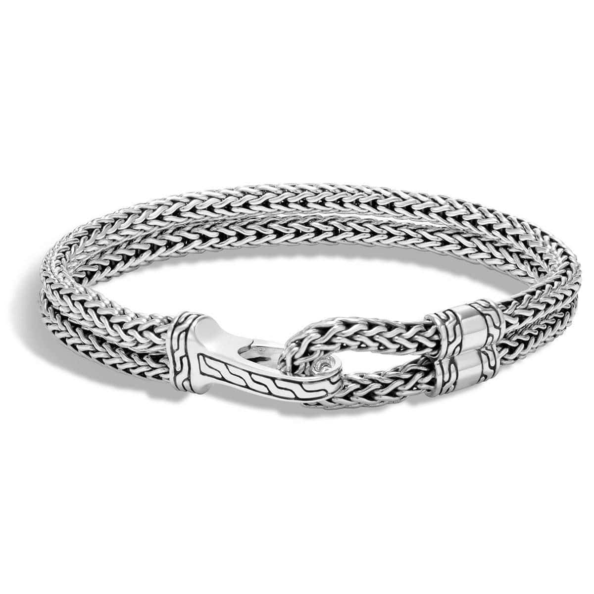 John Hardy Men's Tiga Cuff Bracelet 7mm Flat Paned Sterling Silver