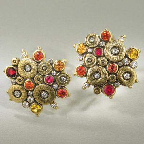 18K "Ocean" Fire Mix Sapphire & Diamond Earrings - E-90S(FIRE)-Alex Sepkus-Renee Taylor Gallery