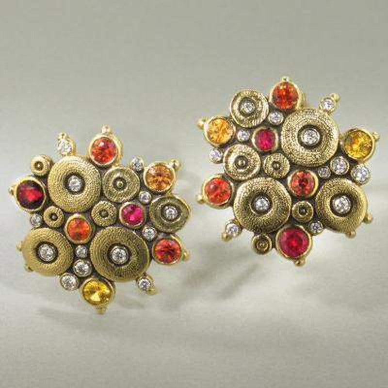 18K "Ocean" Fire Mix Sapphire & Diamond Earrings - E-90S(FIRE)-Alex Sepkus-Renee Taylor Gallery