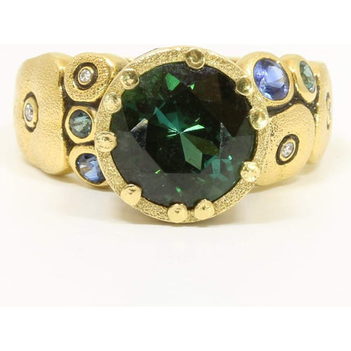 18K Orchard Green TourmalineBlue Sapphire & Diamond Ring - R-129S-Alex Sepkus-Renee Taylor Gallery