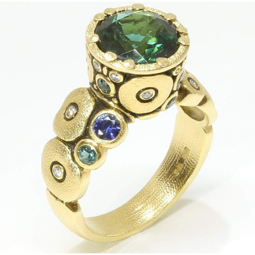 18K Orchard Green TourmalineBlue Sapphire & Diamond Ring - R-129S-Alex Sepkus-Renee Taylor Gallery