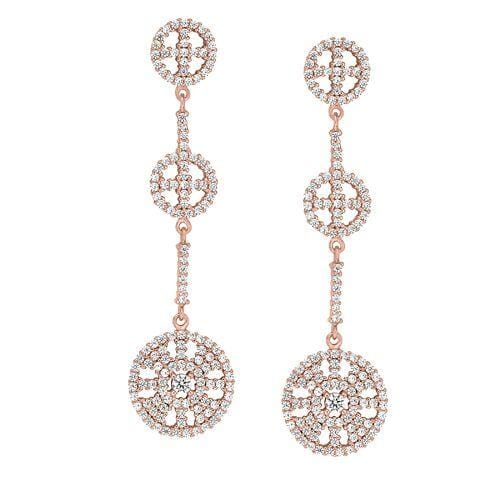 Rose Gold Vermeil Finish Sterling Silver Micropave Three Circle Drop Earrings - BL2261ERG-Kelly Waters-Renee Taylor Gallery
