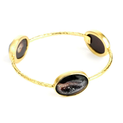 Pallas 3-Stone 22k Gold Plated Druzy Bangle - G2502B-Nina Nguyen-Renee Taylor Gallery