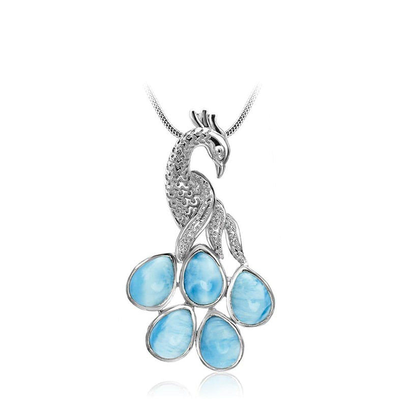 Wildlife Peacock Necklace - Npeac00-00-Marahlago Larimar-Renee Taylor Gallery