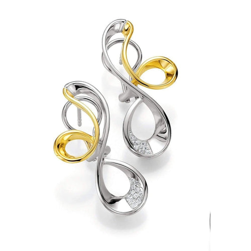 Yellow Gold Plated Sterling Silver White Sapphire Earrings - 02/03661-Breuning-Renee Taylor Gallery