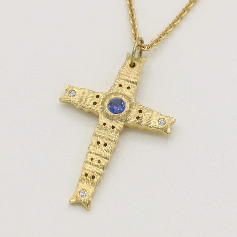 18K Spring Cross Sapphire & Diamond Pendant Necklace - M-103-Alex Sepkus-Renee Taylor Gallery
