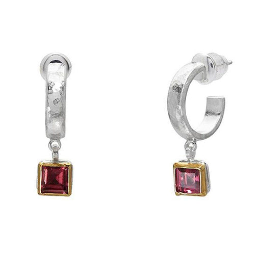 Square Rhodolite Skittle Hoop Earrings - SE-390-RD5-SQ-GURHAN-Renee Taylor Gallery