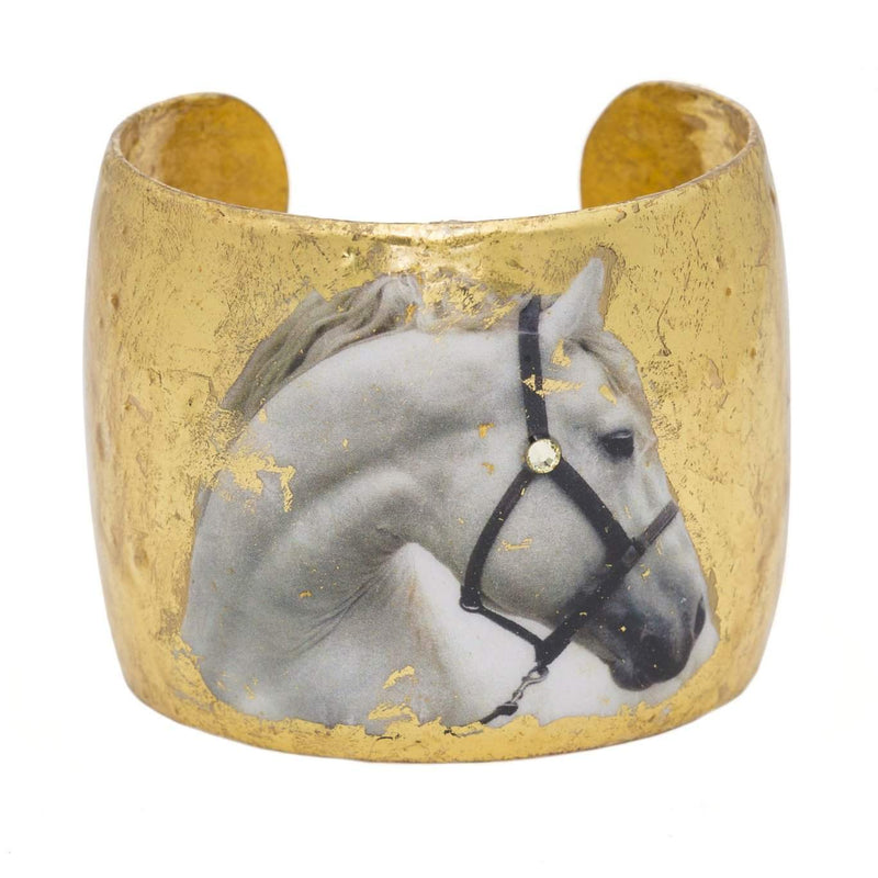 White Horse 2" Gold Cuff - EQ102-Evocateur-Renee Taylor Gallery